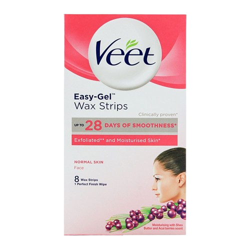 Veet Easy-Gel Face Wax Strips, For Normal Skin, 8-Pack