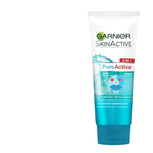 Garnier  Pure Active 3-in-1 Face Wash, Mask & Scrub  100ml