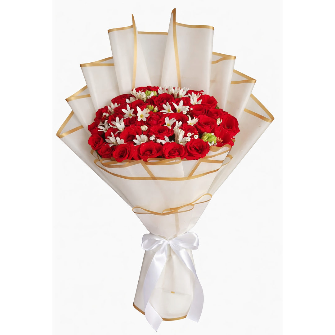 Luxury Red Roses - White & Golden Wrap