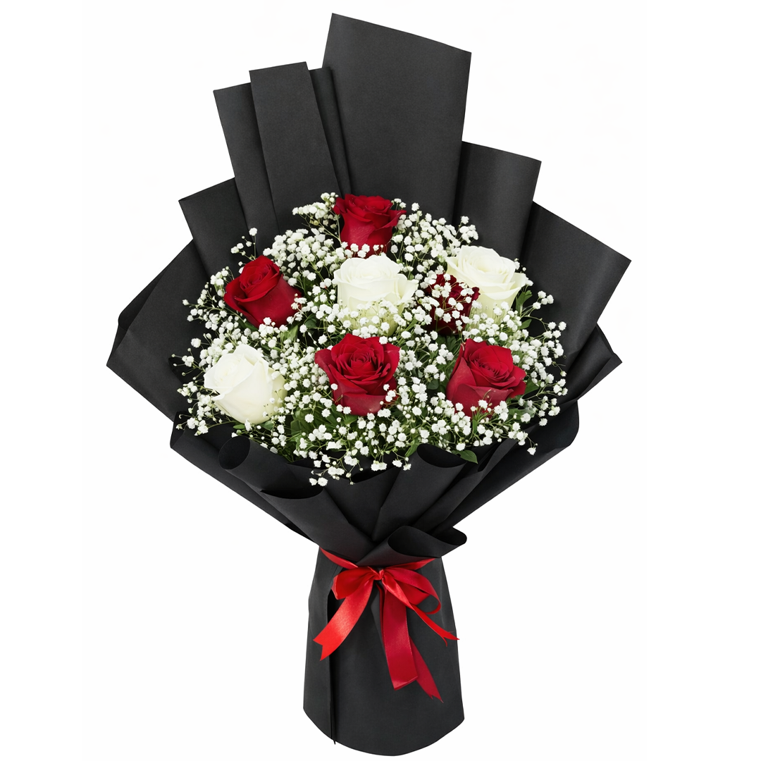 Elegant White & Red Rose Bouquet