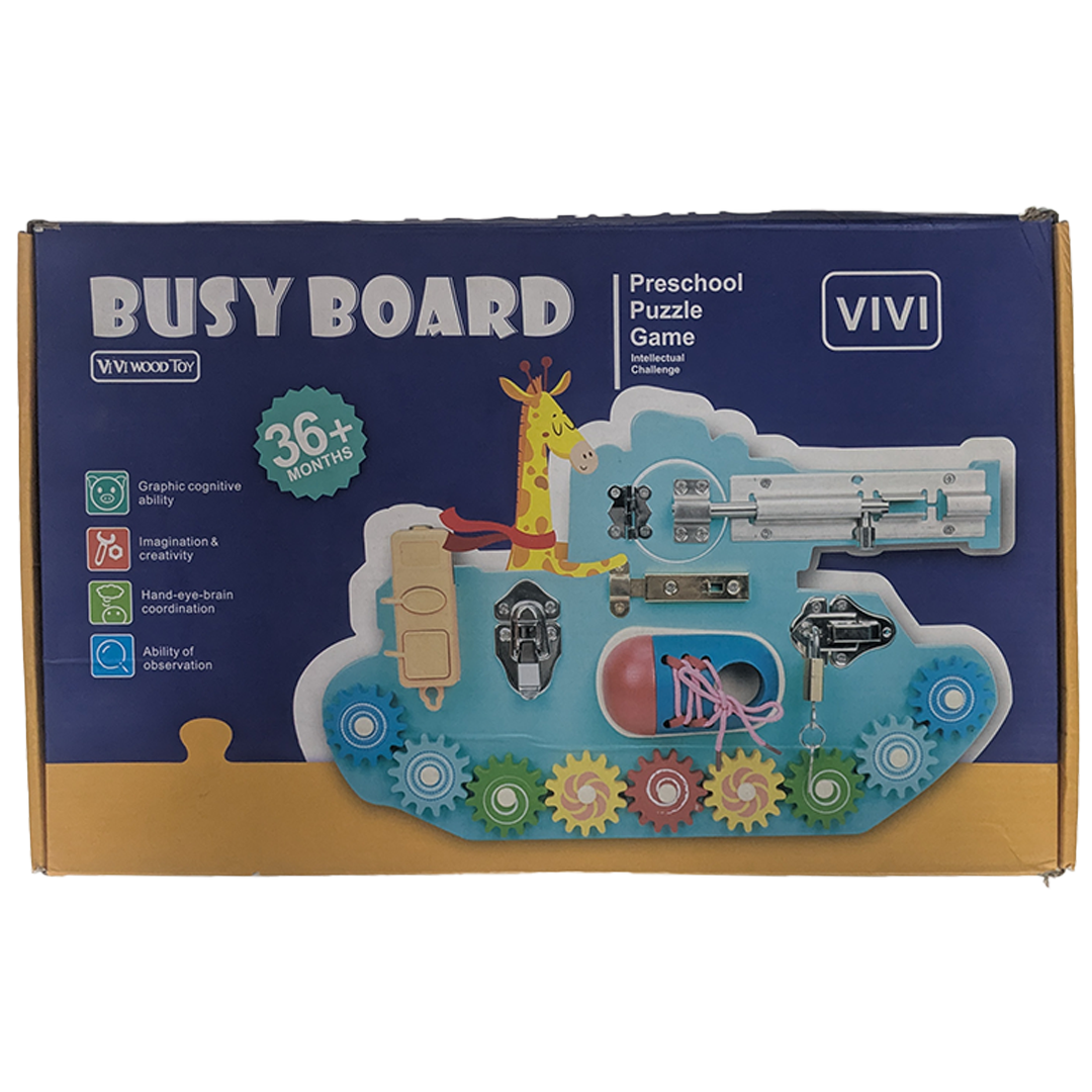 Wooden Busy Board for Toddlers: Montessori Sensory Tank Puzzle
