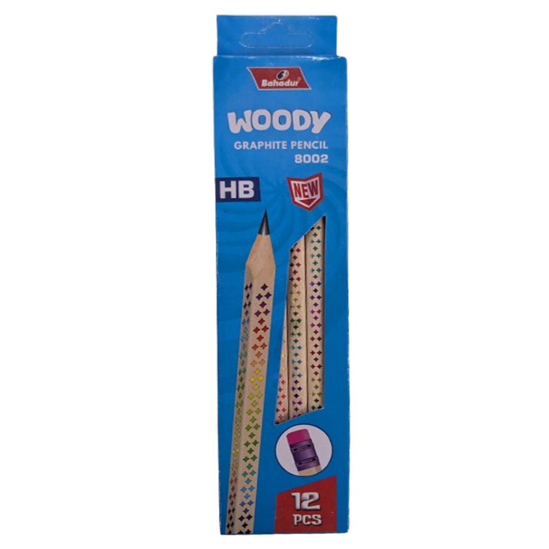 Bahadur Woody 8002 HB Graphite Pencil Set 12 Pieces