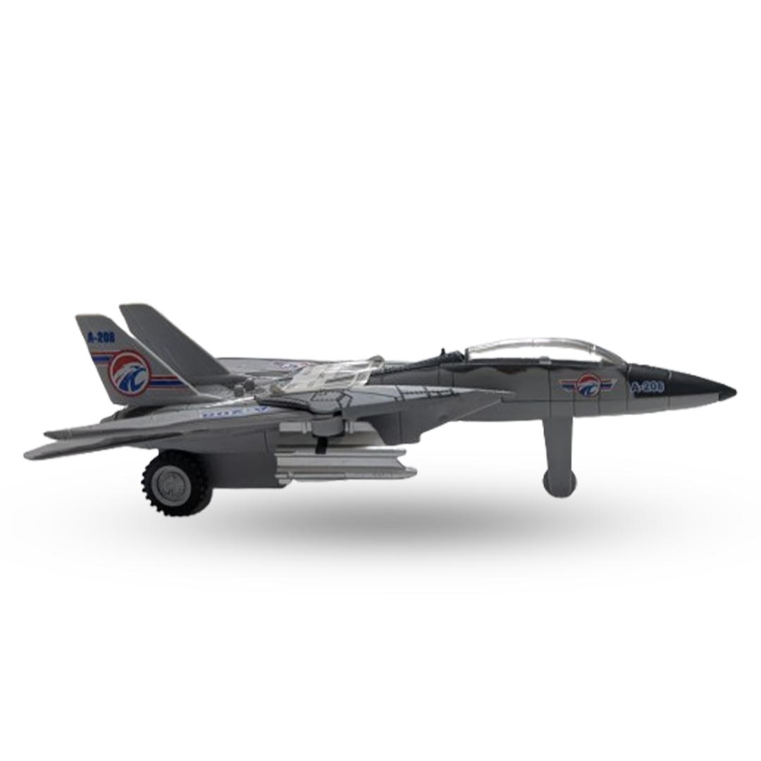 Die-Cast Military Fighter Jet Toy Airplane with Wheels Grey
