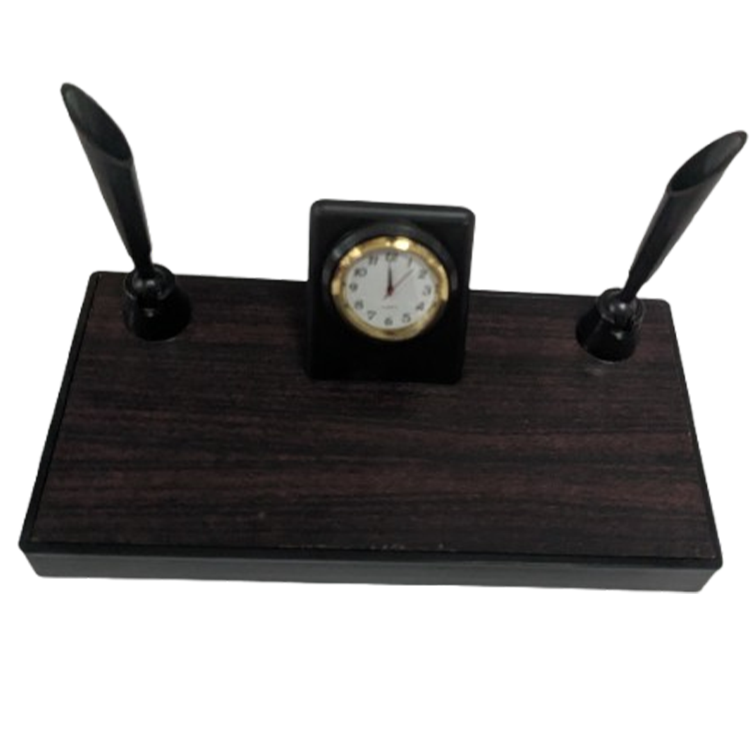 Executive Dual Pen Holder with Clock Stand