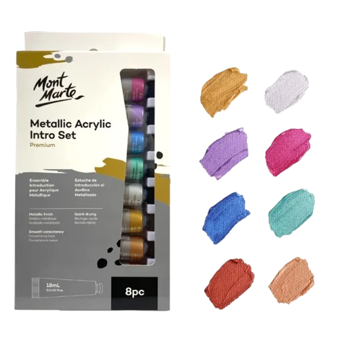 Mont Marte Premium Metallic Acrylic Intro Set (8 Pieces x 18ml)