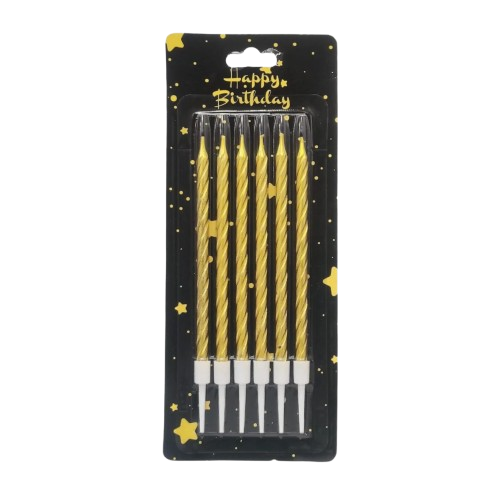 Six Elegant White & Gold Birthday Party Candles