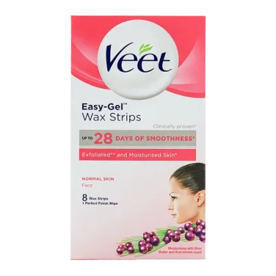 Veet Easy-Gel Face Wax Strips, For Normal Skin, 8-Pack
