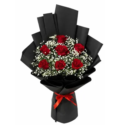 Luxury Red Roses with Baby's Breath Premium - Bouquet