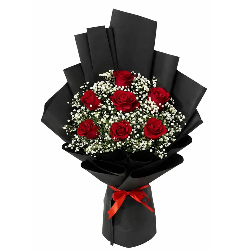 Luxury Red Roses with Baby's Breath Premium - Bouquet