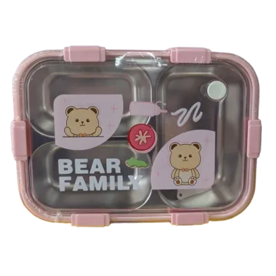 Bear Family 3-Compartment Stainless Steel Bento Lunch Box