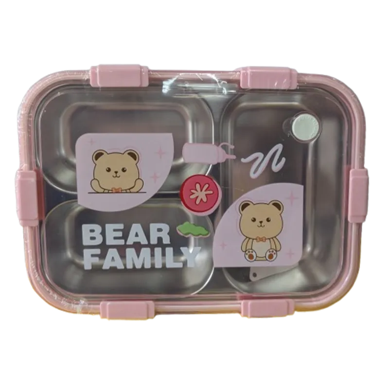 Bear Family 3-Compartment Stainless Steel Bento Lunch Box