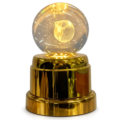 3D Crystal Ball Night Light with Gold Base Luxury Galaxy LED Desk Lamp