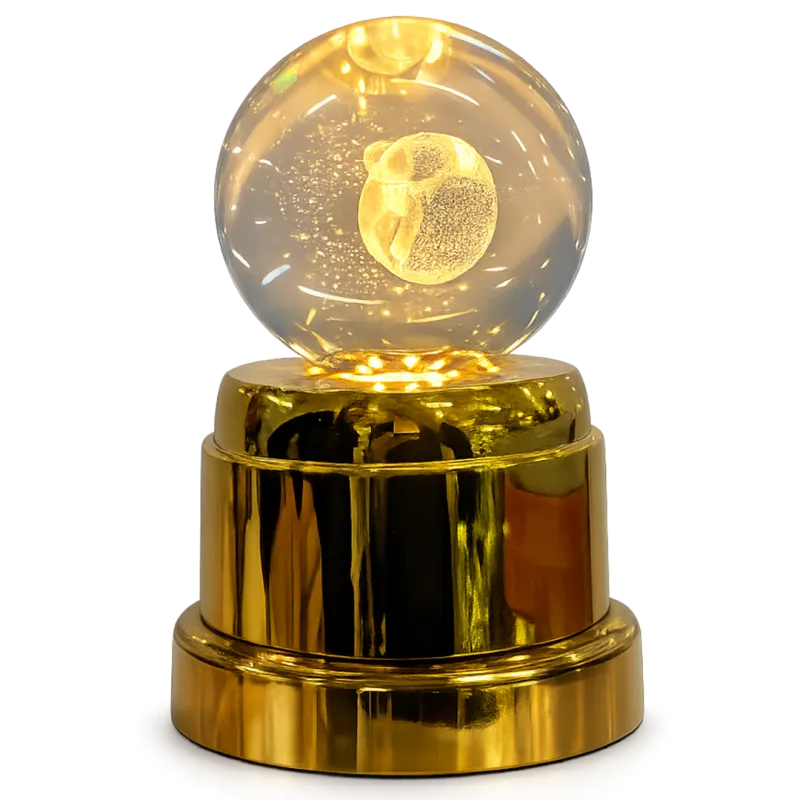 3D Crystal Ball Night Light with Gold Base Luxury Galaxy LED Desk Lamp