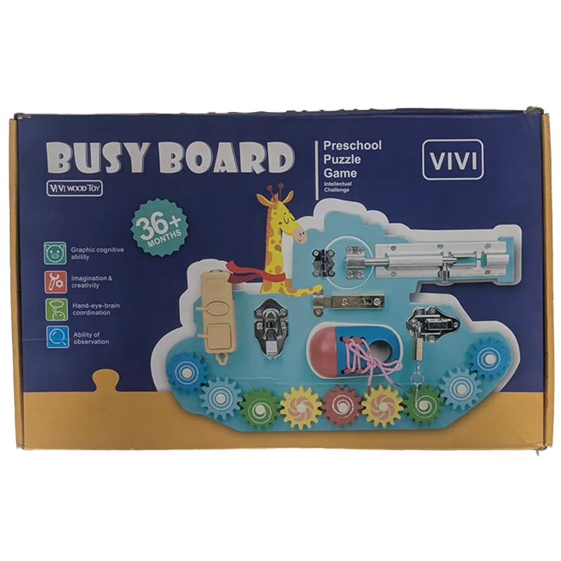 Wooden Busy Board for Toddlers: Montessori Sensory Tank Puzzle