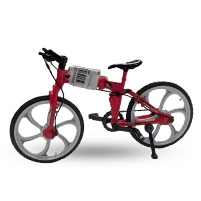 Miniature Die-Cast Mountain Bicycle Toy with Kickstand Red & White
