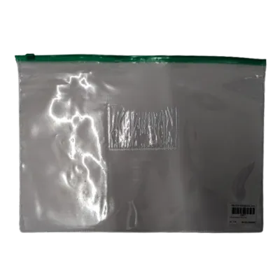Clear Zipper Document Bag (Green Zip)