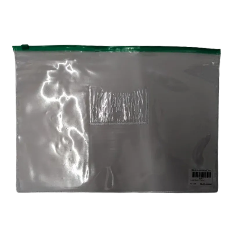 Clear Zipper Document Bag (Green Zip)