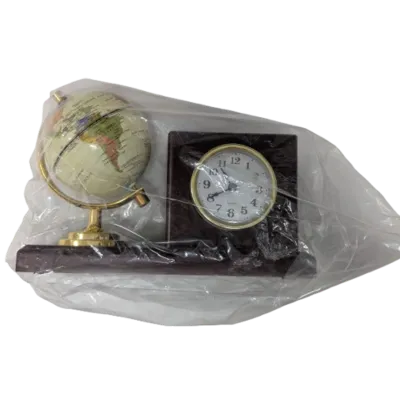 Executive Wooden Desk Clock with Rotating World Globe