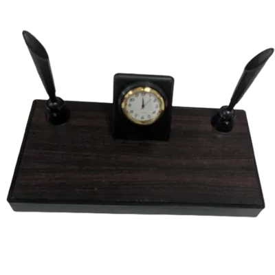 Executive Dual Pen Holder with Clock Stand